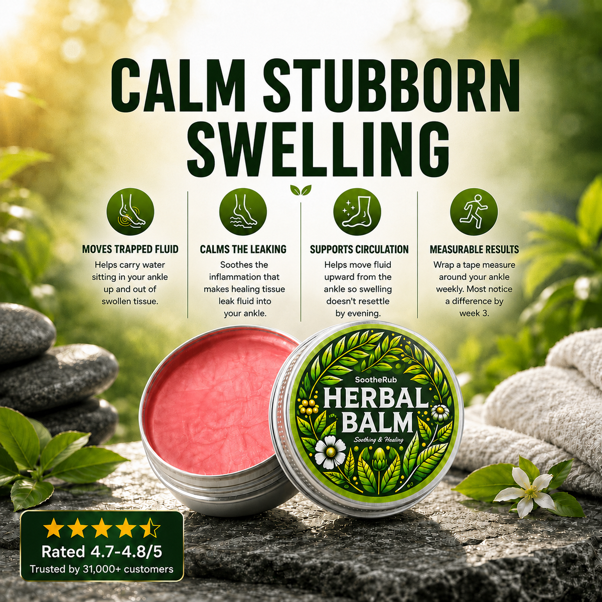 SootheRub Herbal Balm jar for blood pressure related ankle swelling